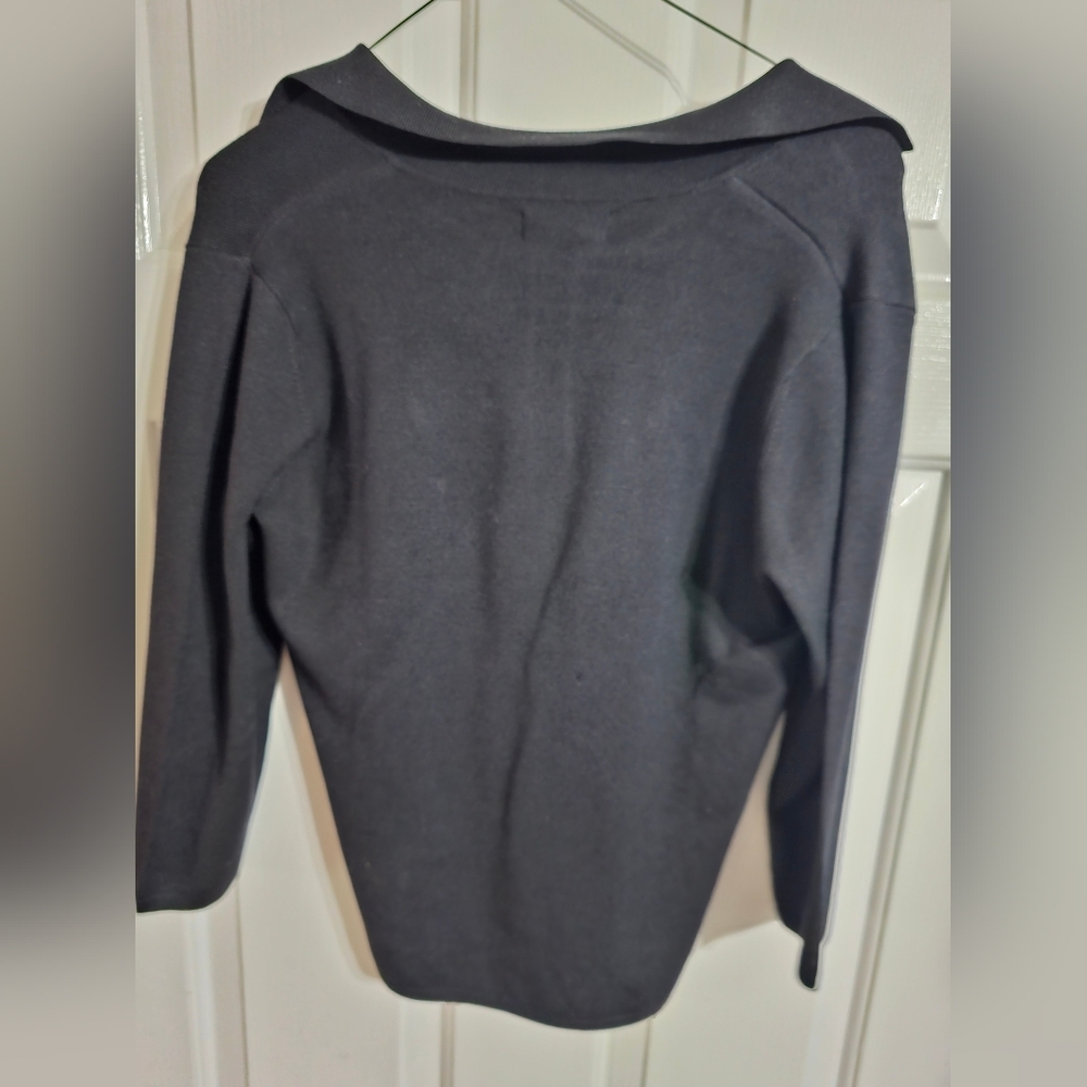 Banana Republic Womens M Black Silk Blend Collared V Neck Knit Sweater Preppy - Picture 3 of 6